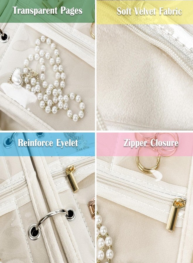 LingLingo Travel Jewelry Organizer Case,Small Jewelry Bags Jewelry Storage Book Binder with Clear Zipper Velvet Pouch for Traveling,Earrings, Rings, Necklace, Bracelet (White) - Image 4