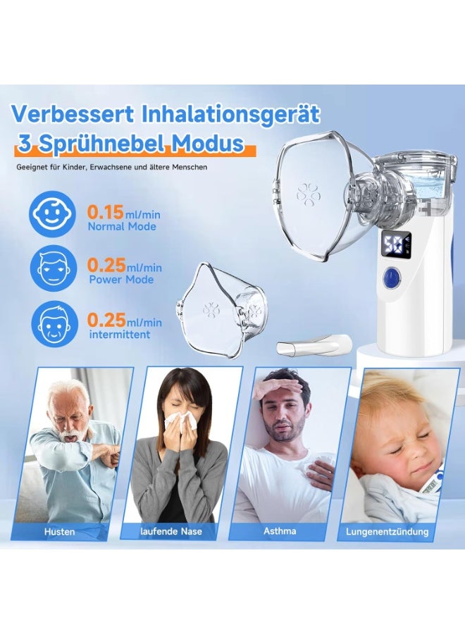 جهاز نيبولايزر محمول قابل للشحن بـ USB - جهاز استنشاق يدوي للكبار والأطفال - جهاز استنشاق هادئ للمنزل والسفر مع ماسكات وقطعة للفم - Image 4