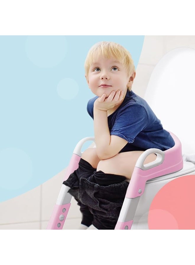 kidoola Kids Potty Training Seat with Adjustable Step Stool Ladder - Comfortable Toilet Trainer Chair with Safety Handles & Soft Cushion - Foldable & Non-Slip Design for Toddler Independent Bathroom Use - Pink - Image 5