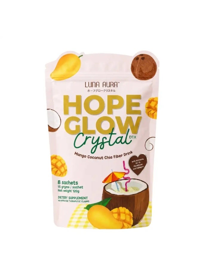 Luna Aura Hope Glow Crystal DTX Mango Coconut Chia Fiber Drink Dietary Supplement, 15 g Ã— 8 Sachets (120 g)