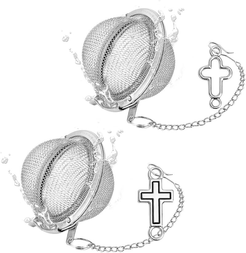 YOIYINI 2Pcs Baptism Stainless Steel Mesh Tea Infuser, 2.1inch Tea Ball with Jesus Cross Pendant Christian Gifts,Tea Strainer Tea Diffuser Tea Steeper for Filtering Tea,Tea Infusers for Loose Tea (Cross, 2PC) - Image 1