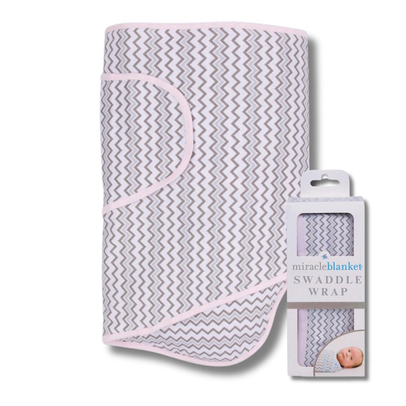 Miracle Blanket Swaddle Wrap - Boy, Girl, or Neutral Receiving Blanket - Soft, Wearable Sleep Sack Essential for Newborns and Infants (Pink & Gray Chevron) - Image 1