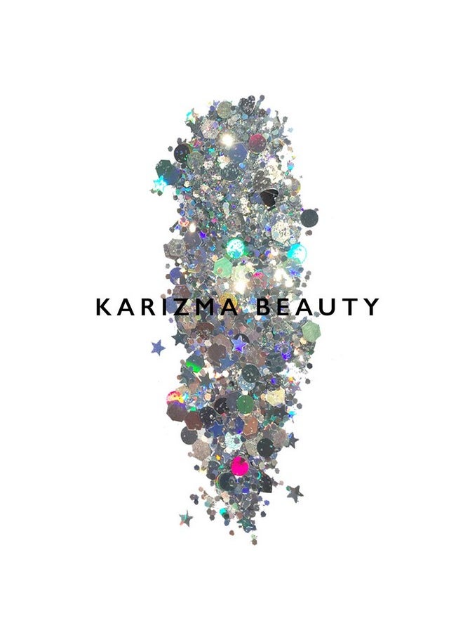 KARIZMA - Holographic Silver Body Glitter. 10G Glitter For Chunky Facehair Eye And Body For Women. Rave Glitter Festival Accessories Cosmetic Makeup. Loose Glitter Set - Image 1