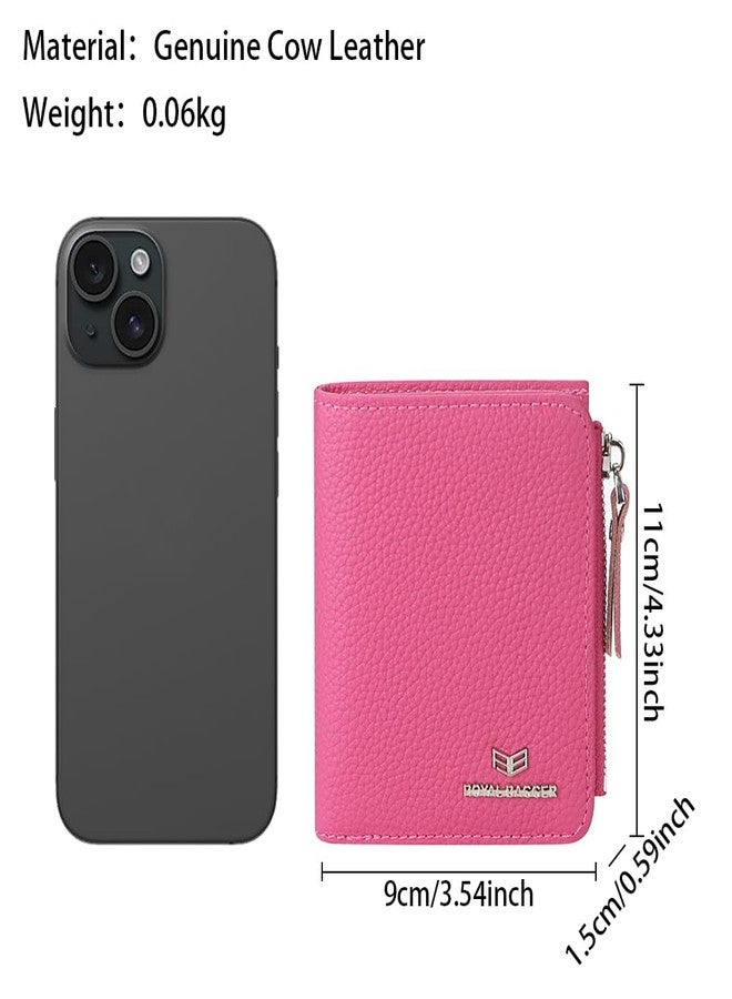 Royal Bagger RFID Blocking Genuine Leather Short Wallet for Women - Slim Bifold Coin Purse, Fashionable & Simple Design 3201 (Rose) - Image 3