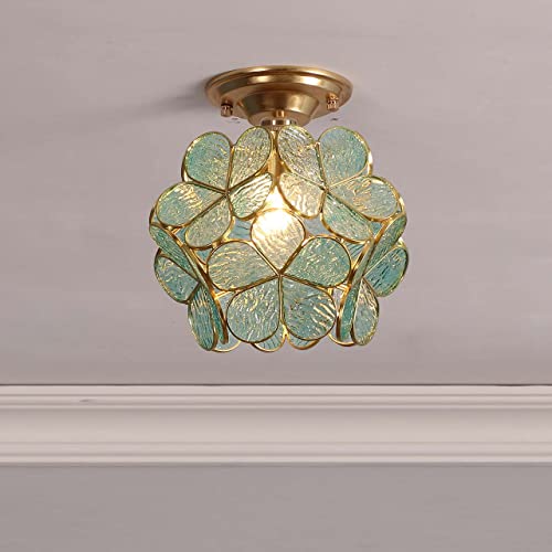 Bieye L10824 Flower Petals Tiffany Style Stained Glass Close to Ceiling Light for Home Decor (Textured Aqua Blue, 8" Cherry Blossom) - Image 4