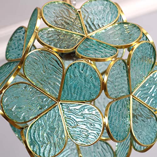 Bieye L10824 Flower Petals Tiffany Style Stained Glass Close to Ceiling Light for Home Decor (Textured Aqua Blue, 8" Cherry Blossom) - Image 3