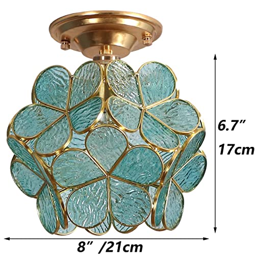 Bieye L10824 Flower Petals Tiffany Style Stained Glass Close to Ceiling Light for Home Decor (Textured Aqua Blue, 8" Cherry Blossom) - Image 5