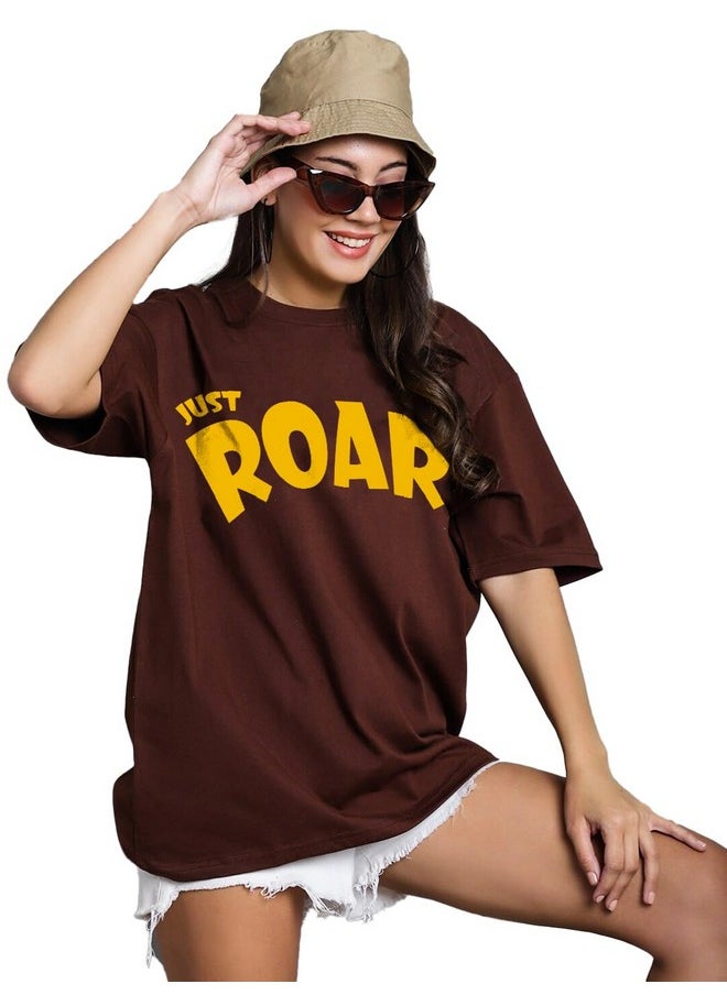 LEOTUDE - LEOTUDE Oversized Round Neck Women's T-Shirts (GRL_FS49_Brown_Roar_P_Brown_S) - Image 1