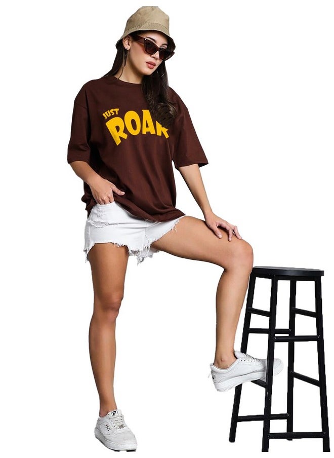 LEOTUDE - LEOTUDE Oversized Round Neck Women's T-Shirts (GRL_FS49_Brown_Roar_P_Brown_S) - Image 1