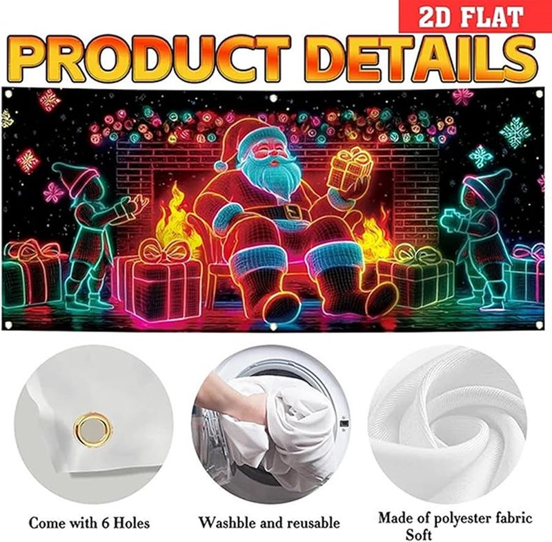 StyleA UV Activated Glowing Christmas Garage Door Cover Banner With Santa Elf Outdoor Indoor Decoration - Image 4