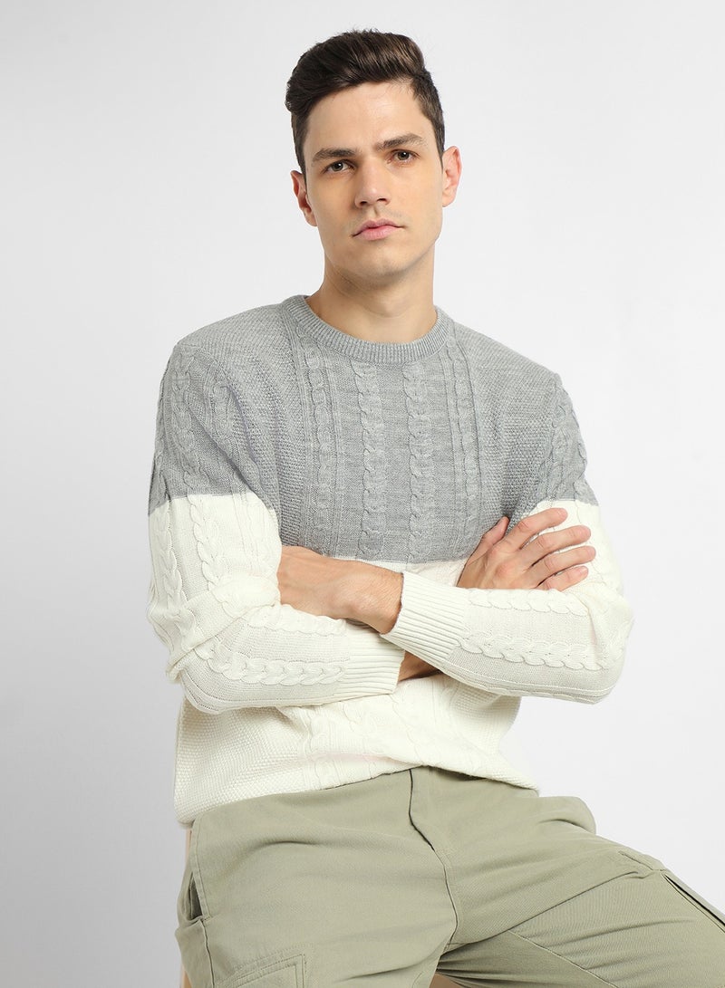 Dennis Lingo Men's Off White 100% Acrylic Colourblocked Regular Fit Sweater  - Image 2