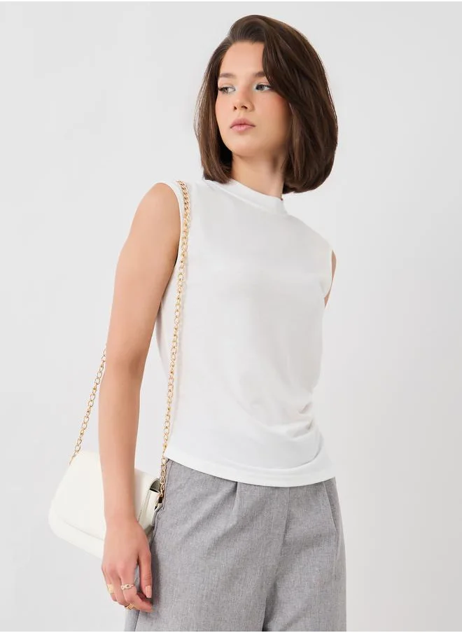 تايك تو Take Two Solid Sleeveless High Neck Top