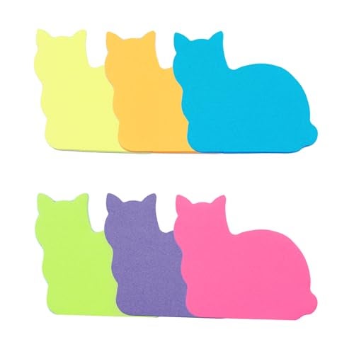 HSYMQ Cute Cat Sticky Notes, 6Pack 6 Bright Color Kawaii Sticky Notes for Cats Lover (6 Colors Shape 2) - Image 1