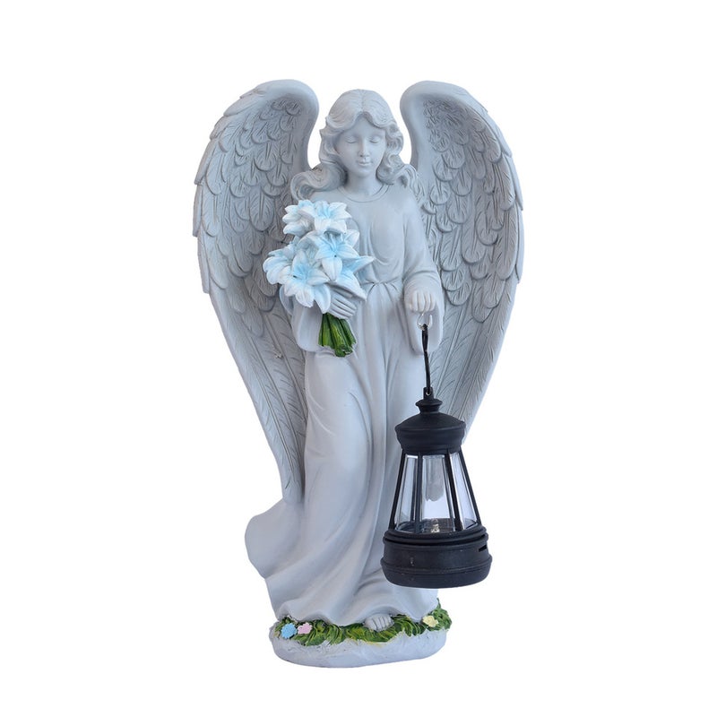 Resin Angel Carrying Blue Flower Lantern Solar Outdoor Light for Garden Figure Statue Decor - Image 4