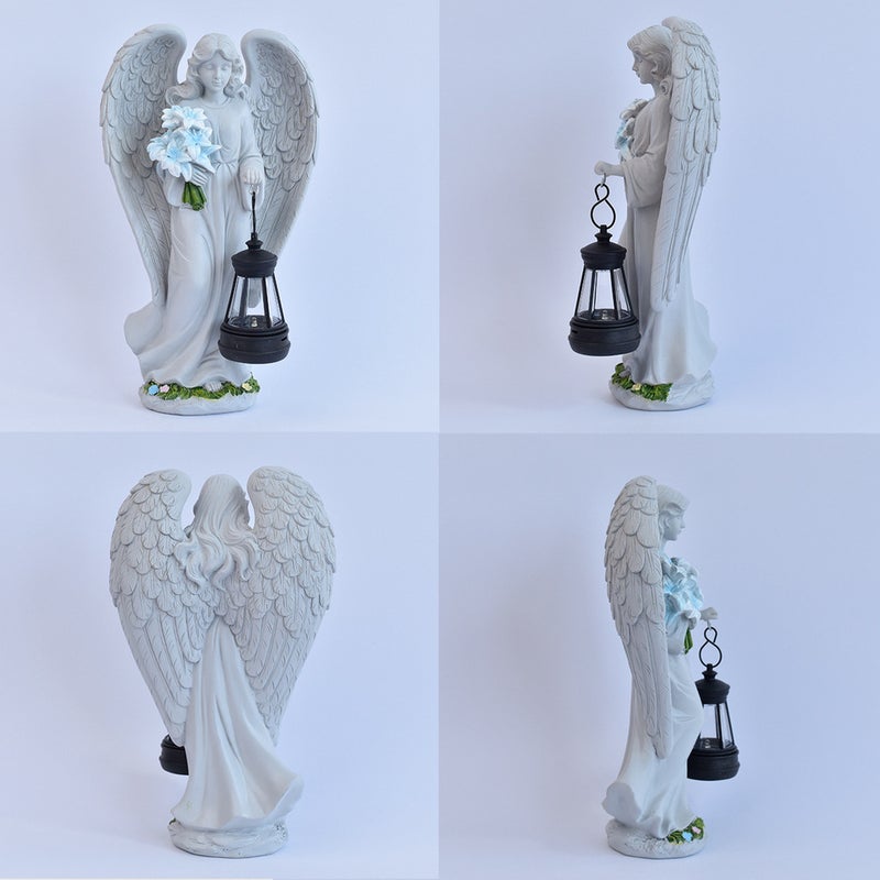 Resin Angel Carrying Blue Flower Lantern Solar Outdoor Light for Garden Figure Statue Decor - Image 5
