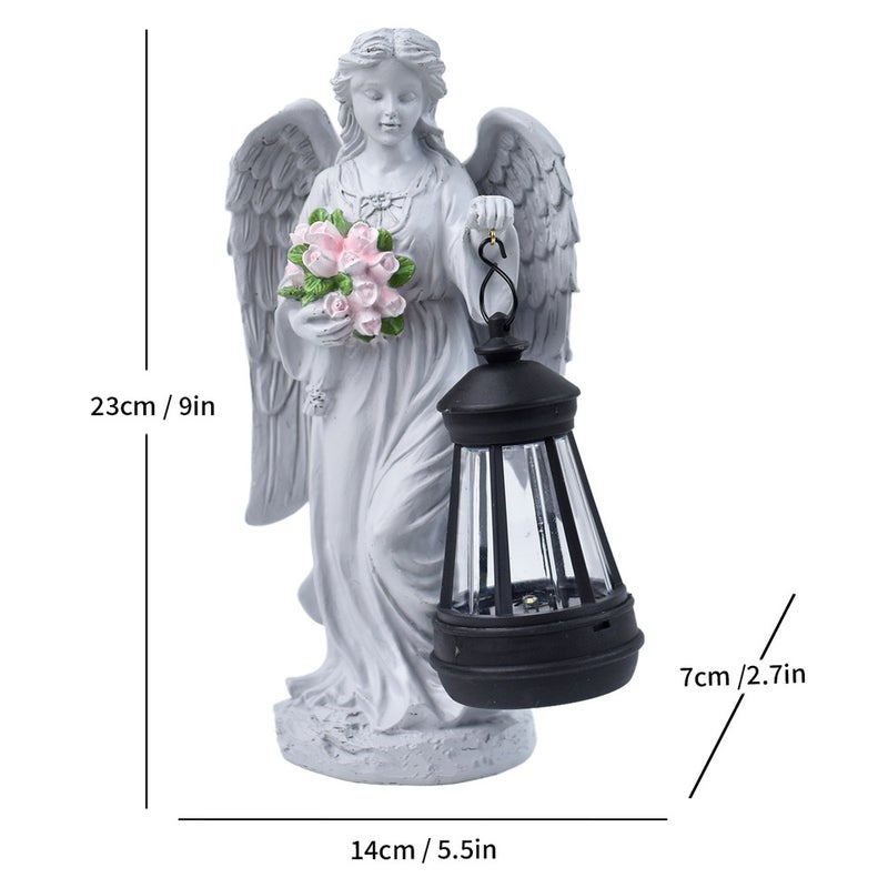 Resin Angel Carrying Blue Flower Lantern Solar Outdoor Light for Garden Figure Statue Decor - Image 1