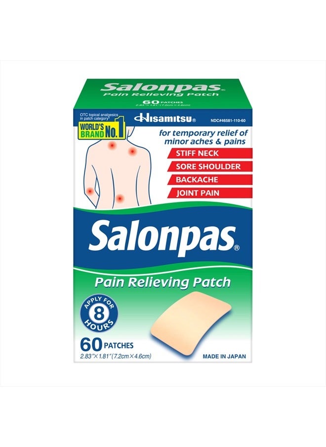 Salonpas Pain Relieving Patch for Back, Neck, Shoulder, Knee Pain and Muscle Soreness - 8 Hour Pain Relief - 60 Count  - Image 1