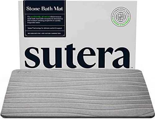 SUTERA - Stone Bath Mat, Diatomaceous Earth Shower Mat, Non-Slip Super Absorbent Quick Drying Bathroom Floor Mat, Natural, Easy to Clean (23.5 x 15 Gray) - Image 1