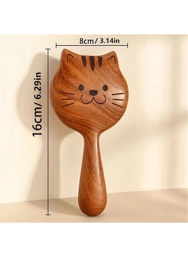 Brown Sandalwood Massage Comb For Women Kitten Shape Air Cushion Scalp Relief Styling - Image 4