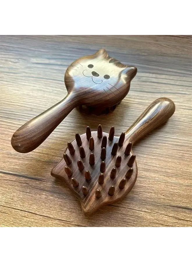 Brown Sandalwood Massage Comb For Women Kitten Shape Air Cushion Scalp Relief Styling - Image 2