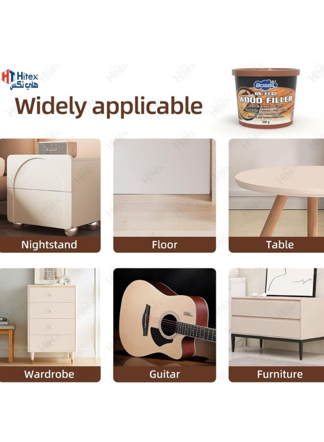 هيتكس معجون بوسيل لحشو الخشب - معجون خشبي مائي للأثاث والأعمال الخشبية، جاهز للاستخدام، قابل للطلاء، سهل التنظيف بالماء، 500 جرام. - Image 4