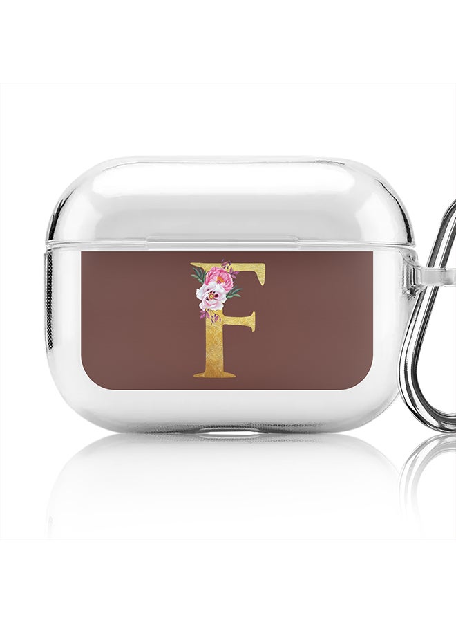 Stylizedd Classic Clear printed Case for Apple Airpods Pro Soft TPU Gel Thin Transparent Flexible Cover - Custom Monogram Initial Letter Floral Pattern Alphabet - F (Brown ) - Image 1