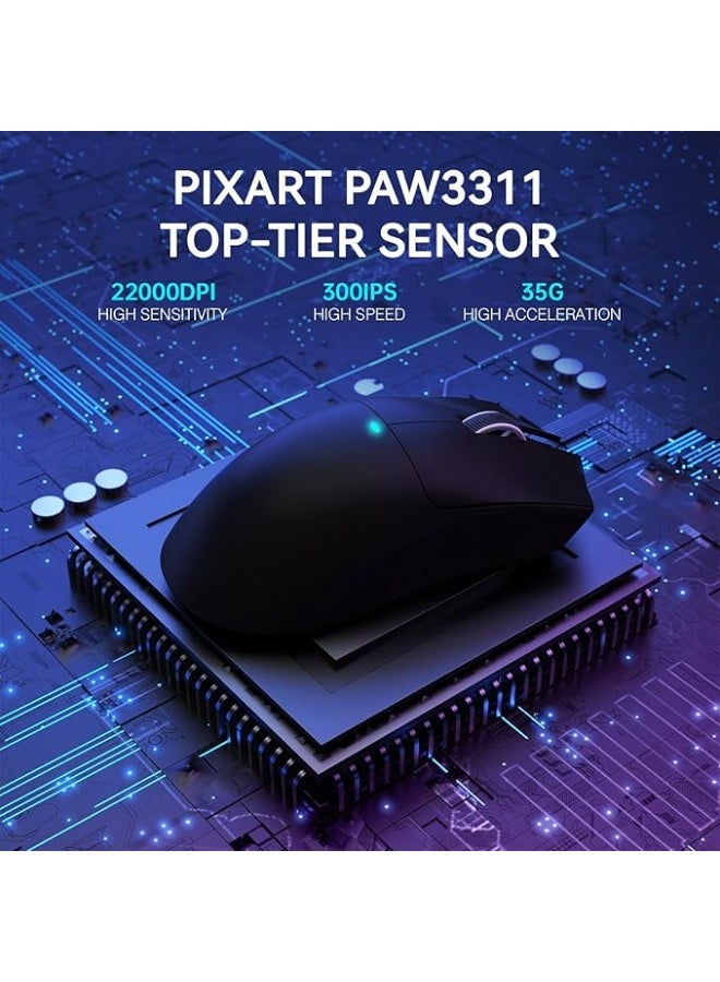 Lightweight Wireless Gaming Mouse For  With RGB Charging Dock And Grip Tape Tri-Mode-2.4G USB-C Wired BT 22K DPI PAW3311 Optical Sensor HUYU Switch - Image 5