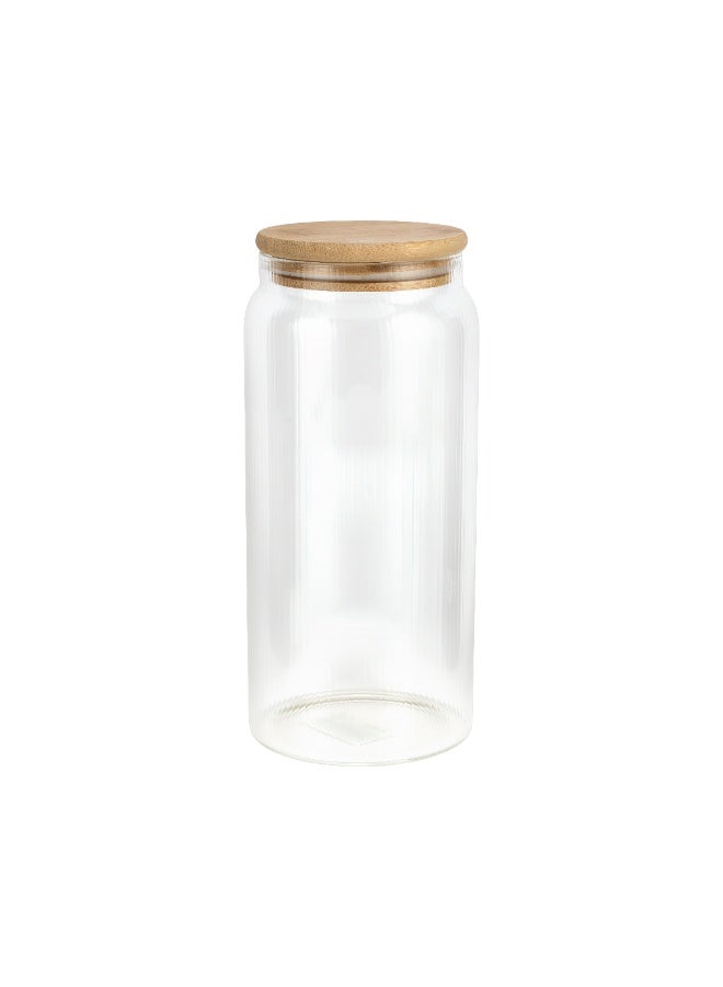 Royalford 1300ml Round Borosilicate Glass Jar with Airtight Bamboo Lid-RF12774/ Container with Silicone Sealing Ring, Dishwasher Safe clear 1300ml - Image 1