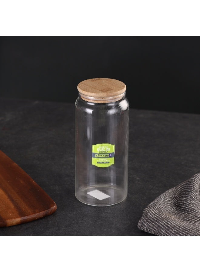 Royalford 1300ml Round Borosilicate Glass Jar with Airtight Bamboo Lid-RF12774/ Container with Silicone Sealing Ring, Dishwasher Safe clear 1300ml - Image 3