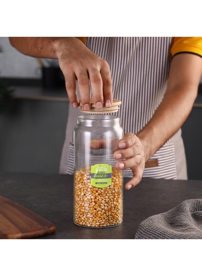 Royalford 1300ml Round Borosilicate Glass Jar with Airtight Bamboo Lid-RF12774/ Container with Silicone Sealing Ring, Dishwasher Safe clear 1300ml - Image 4