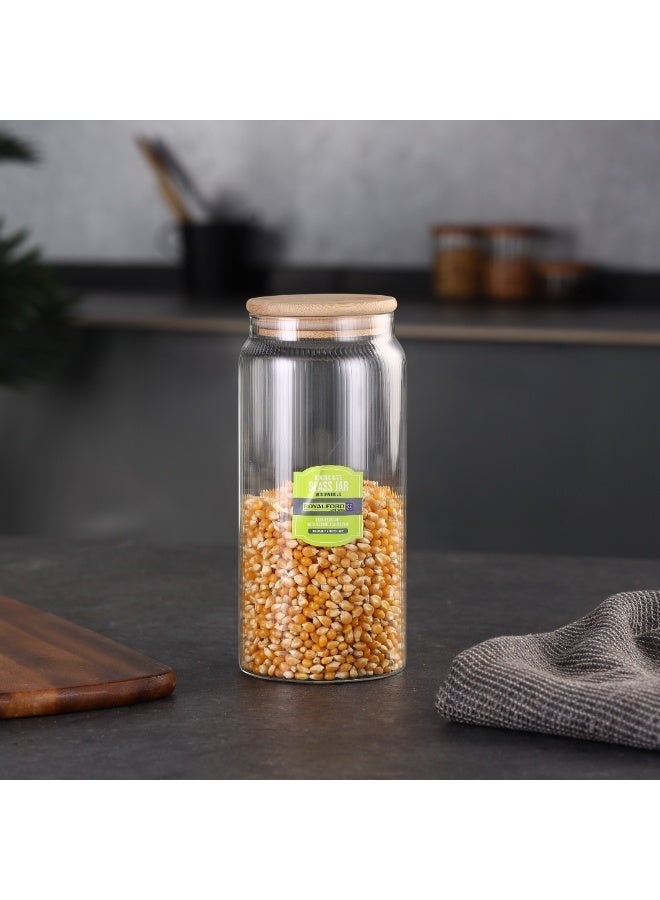Royalford 1300ml Round Borosilicate Glass Jar with Airtight Bamboo Lid-RF12774/ Container with Silicone Sealing Ring, Dishwasher Safe clear 1300ml - Image 2