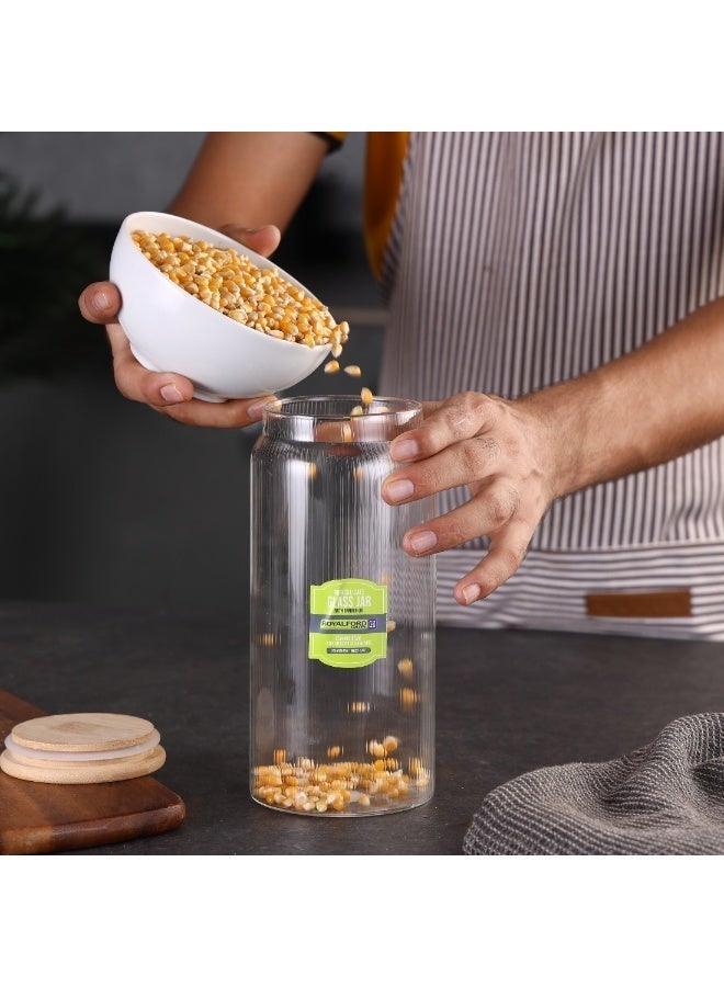 Royalford 1300ml Round Borosilicate Glass Jar with Airtight Bamboo Lid-RF12774/ Container with Silicone Sealing Ring, Dishwasher Safe clear 1300ml - Image 5