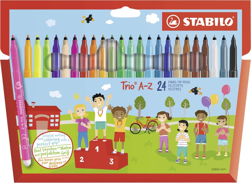 STABILO Fibre-Tip Pen with Triangular Grip Zone Trio A-Z - Pack of 24 - Assorted Colours including 4 Neon Colours - Image 1