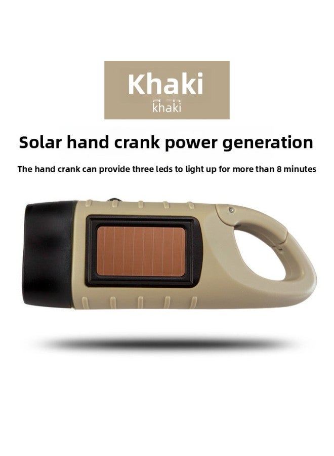 Solar Flashlight Hand-cranked Flashlight Power Generation Small Flashlight Flashlight Flashlight Disaster Emergency Reserve-Product Specifications:Khaki  - Image 1