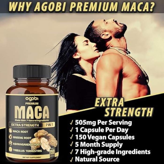 agobi كبسولات ماكا الجذر 7 في 1 بريميوم - مع أشواغاندا، جينسنغ، تريبولوس، شيلاجيت، شاتافاري والفلفل الأسود - دعم طبيعي للطاقة والأداء والمزاج - 150 حبة لمدة 5 أشهر - Image 5