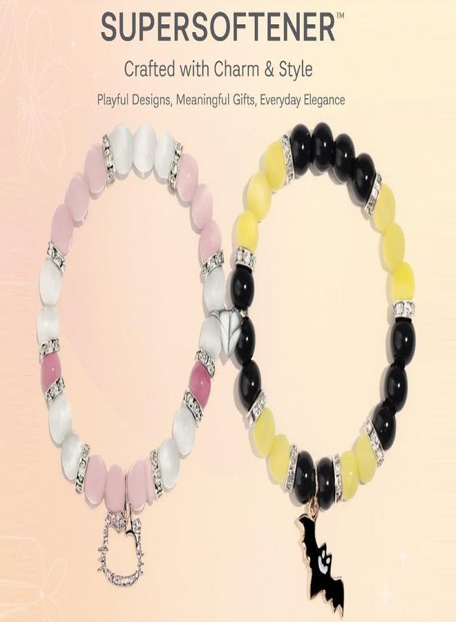 SUPER SOFTENER Matching Friendship Bracelets for Couples, Best Friends, Spider Kitty, Bat Cross Designs, Jewellery Gifts (Batman & Kitty Bracelet) - Image 2