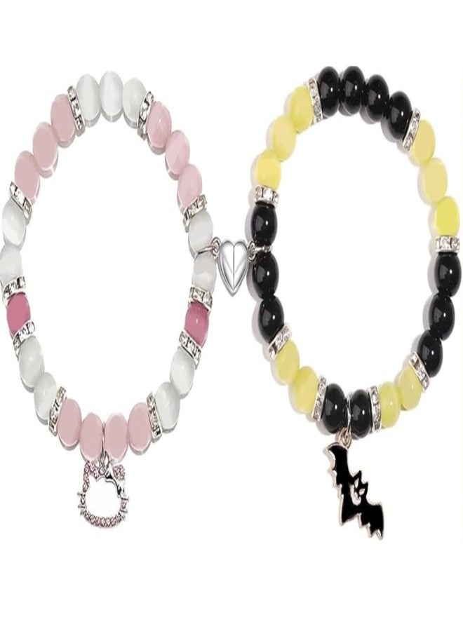 SUPER SOFTENER Matching Friendship Bracelets for Couples, Best Friends, Spider Kitty, Bat Cross Designs, Jewellery Gifts (Batman & Kitty Bracelet) - Image 1