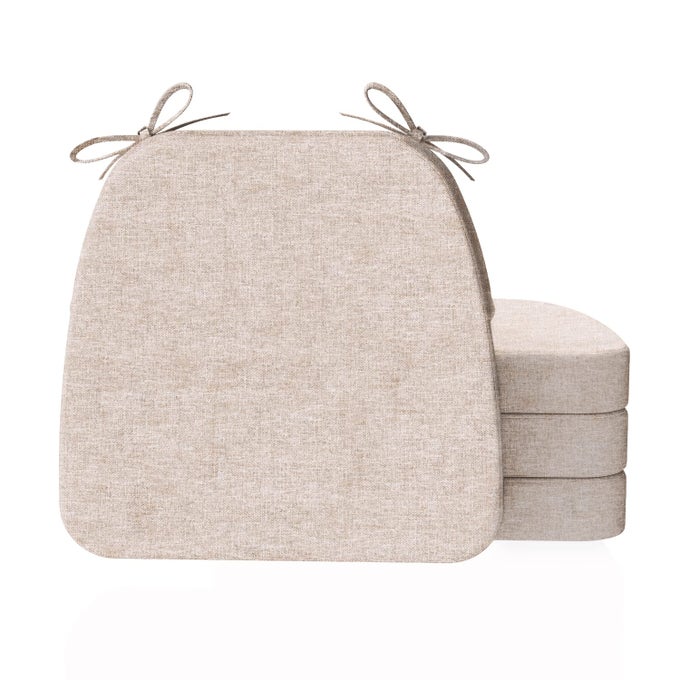 DSHAPED CHAIR CUSHIONS 2 THICK DINING CHAIR PADS WITH TIES AND REMOVABLE MACHINEWASHABLE COVER 17 X 16 SET OF 4 BEIGE