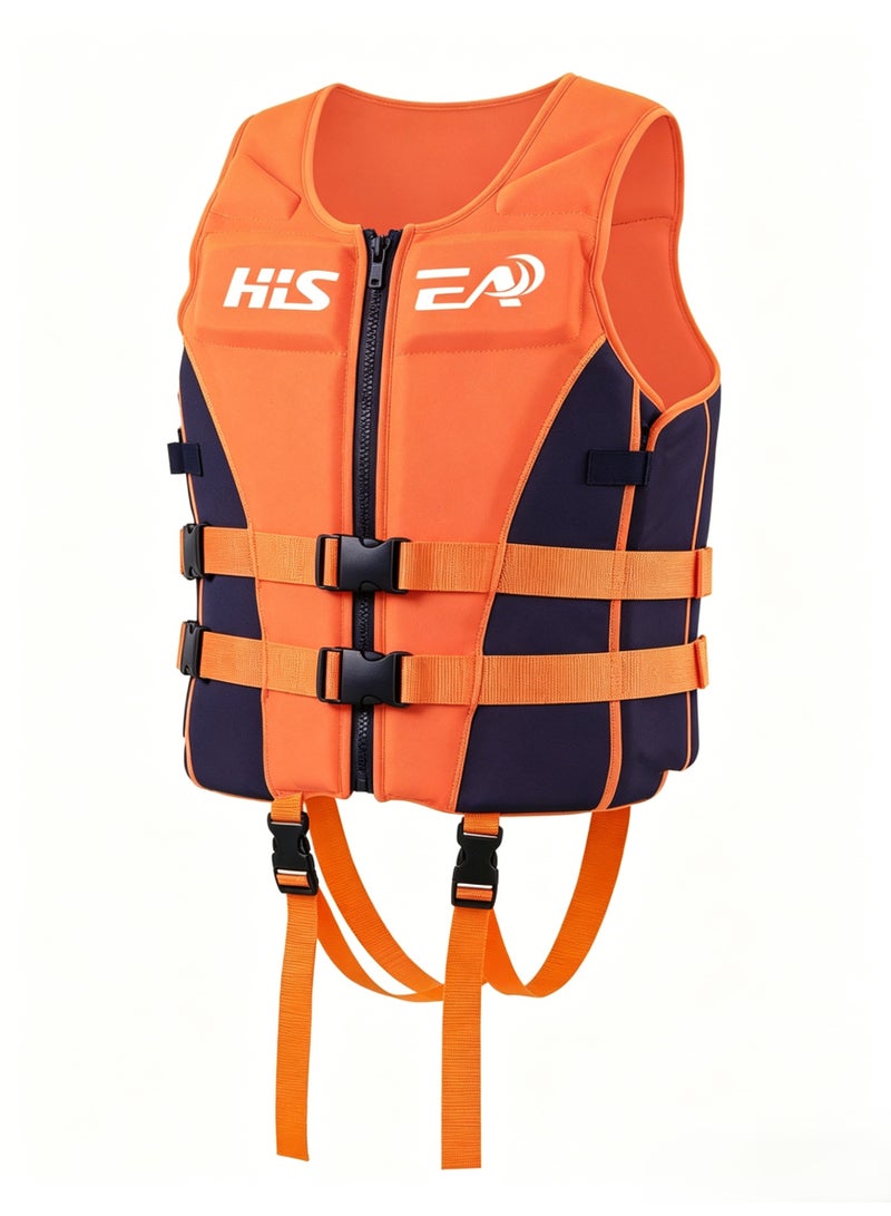 Hisea Cross Strap Adult Professional High Buoyancy Life Jacket Black And Orange - Image 2