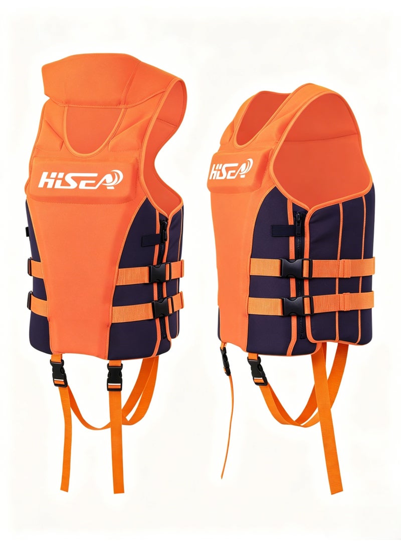 Hisea Cross Strap Adult Professional High Buoyancy Life Jacket Black And Orange - Image 3