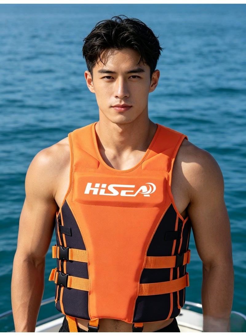 Hisea Cross Strap Adult Professional High Buoyancy Life Jacket Black And Orange - Image 5