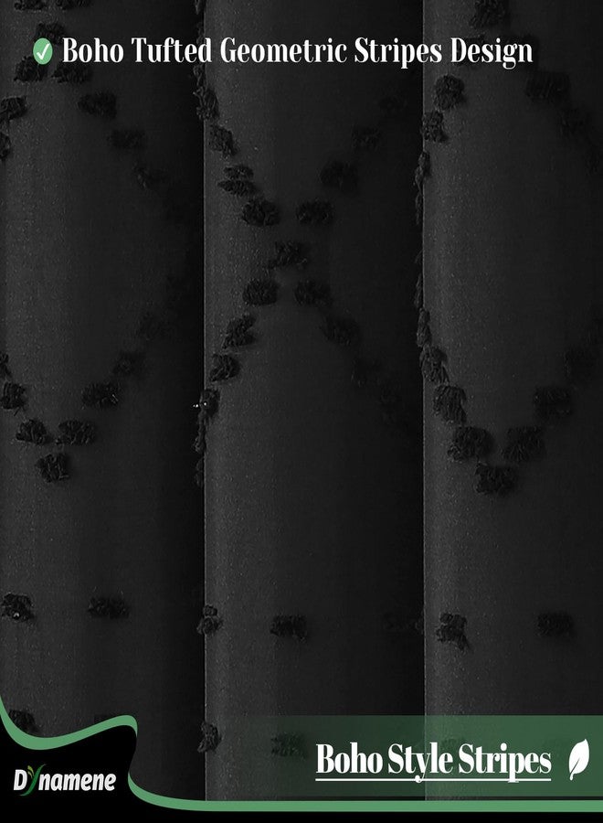 Dynamene ستارة حمام Dynamene Boho Farmhouse، مصنوعة من قماش الشانيل الأسود، مزينة بنقوش هندسية مخططة، مع شرابات، طقم ستارة حمام بتصميم بسيط وأنيق، 12 خطافًا، 72 × 72 بوصة - Image 3
