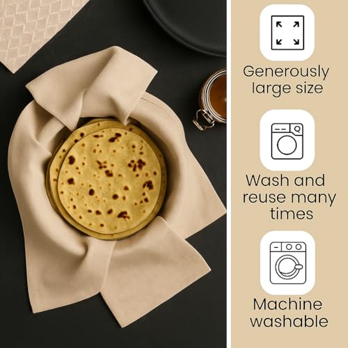 Värde® 1 Pc Double Layer Roti Wrap/Chapati Cover, Premium Cotton Cloth for Roti, Paratha, Phulka, Hot Case | Kitchen Chapati Cloth with Flaps | Soft & Durable (Cotton Seed, Pack of 1) - Image 3
