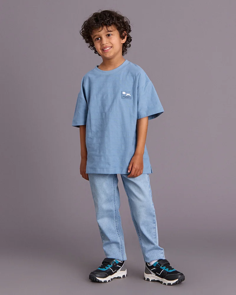 Redtag Boys Blue Jacquard T-Shirt