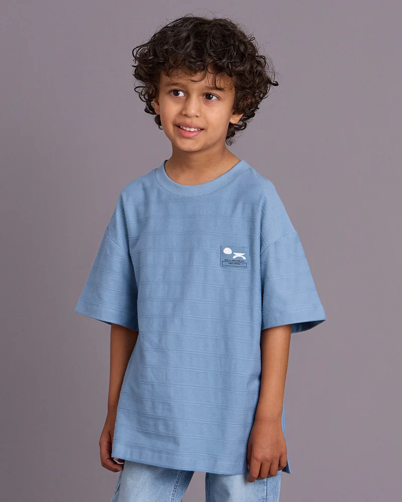 Redtag Boys Blue Jacquard T-Shirt