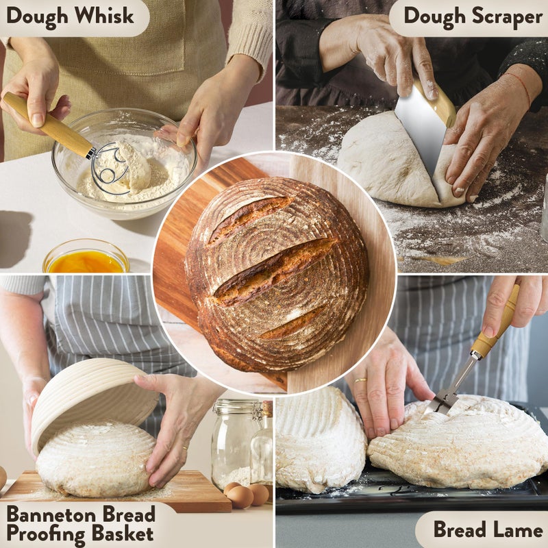 Benicci Complete Bread Proofing Baskets Set - Premium Quality Kit for Sourdough Bread Making - Includes 9" & 10" Banneton Basket w/All Needed Bread Baking Supplies - Perfect Tools for Baking Enthusiasts - Image 5