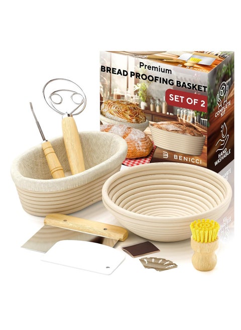 Complete Bread Proofing Baskets Set - Premium Quality Kit for Sourdough Bread Making - Includes 9" & 10" Banneton Basket w/All Needed Bread Baking Supplies - Perfect Tools for Baking Enthusiasts