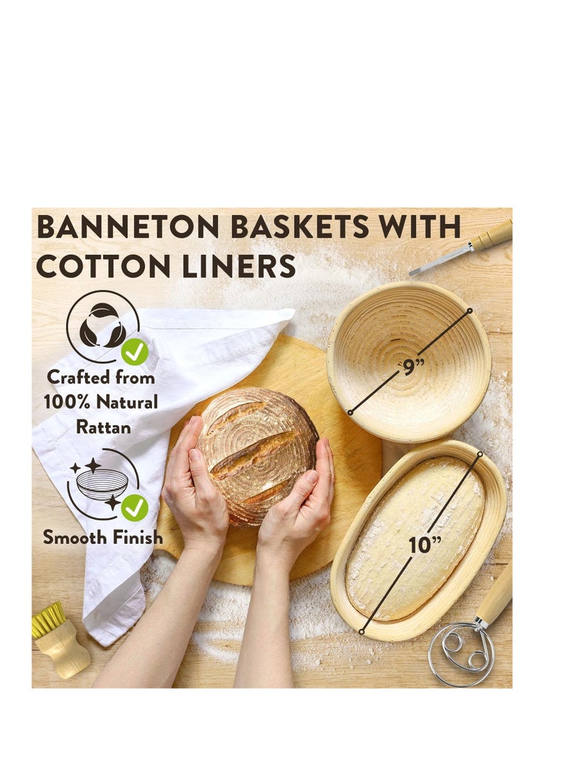 Benicci - Complete Bread Proofing Baskets Set - Premium Quality Kit for Sourdough Bread Making - Includes 9" & 10" Banneton Basket w/All Needed Bread Baking Supplies - Perfect Tools for Baking Enthusiasts - Image 1