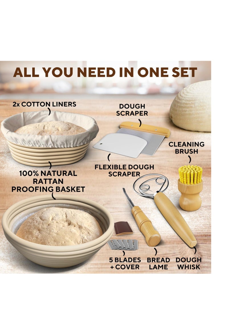 Benicci - Complete Bread Proofing Baskets Set - Premium Quality Kit for Sourdough Bread Making - Includes 9" & 10" Banneton Basket w/All Needed Bread Baking Supplies - Perfect Tools for Baking Enthusiasts - Image 1