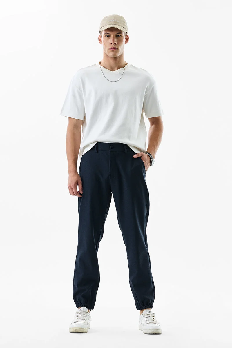 SNITCH Relaxed Fit Stretch Navy Blue Trousers